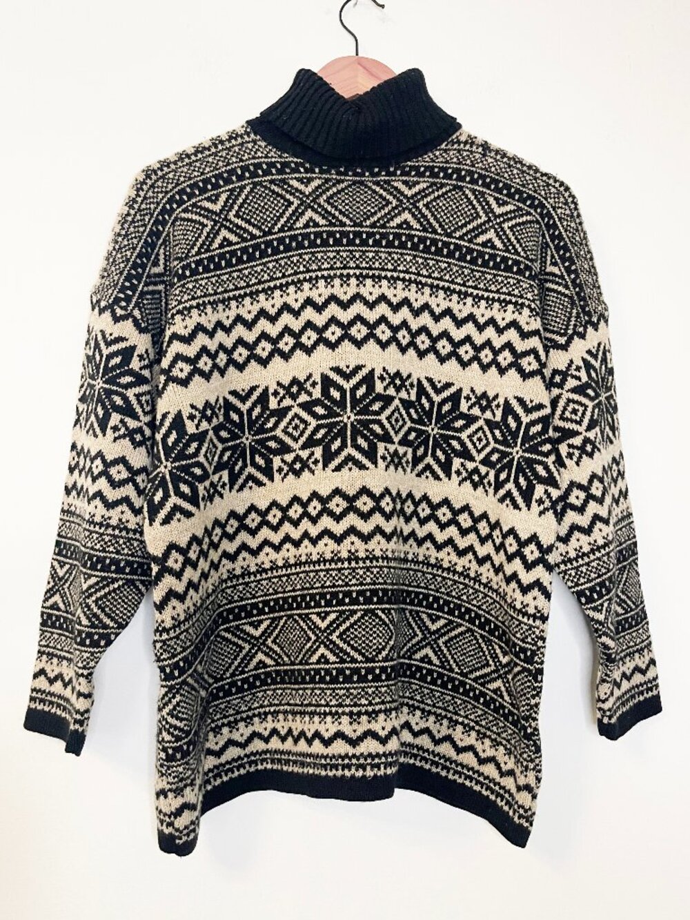 Vintage Basic Editions Fair Isle Snowflake Turtleneck Sweater Medium Made USA